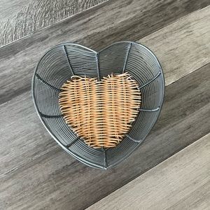 Gray Metal & Natural Wicker Heart Shaped Farmhouse Basket Decor